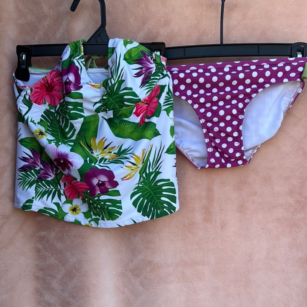 Penelope Plumm Tropical Print Girls Size 12 Bathing Suit